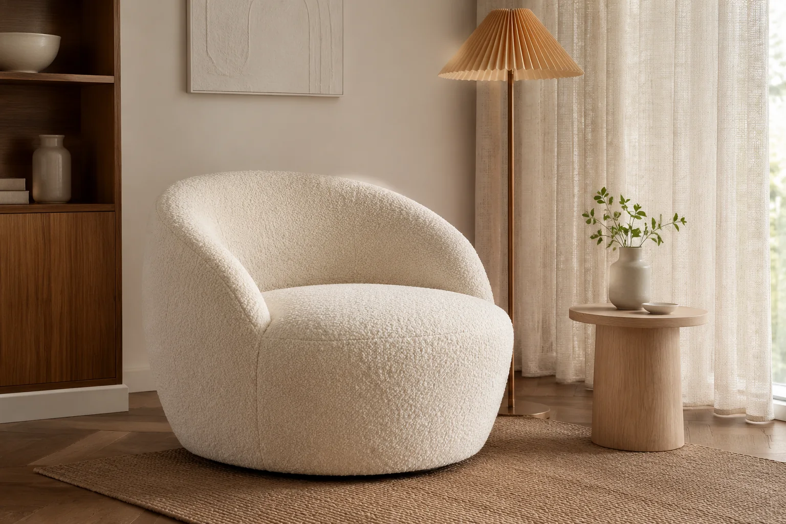 Curved Boucle Lounge Chair - Image 3