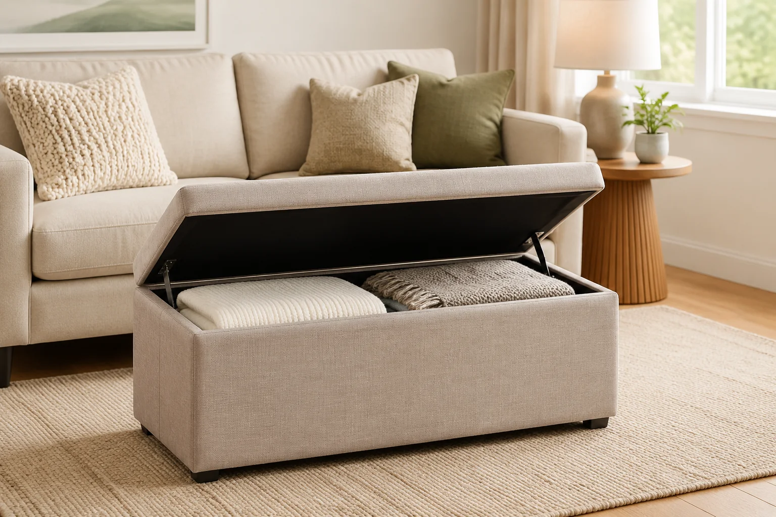 Upholstered Storage Ottoman - Image 3