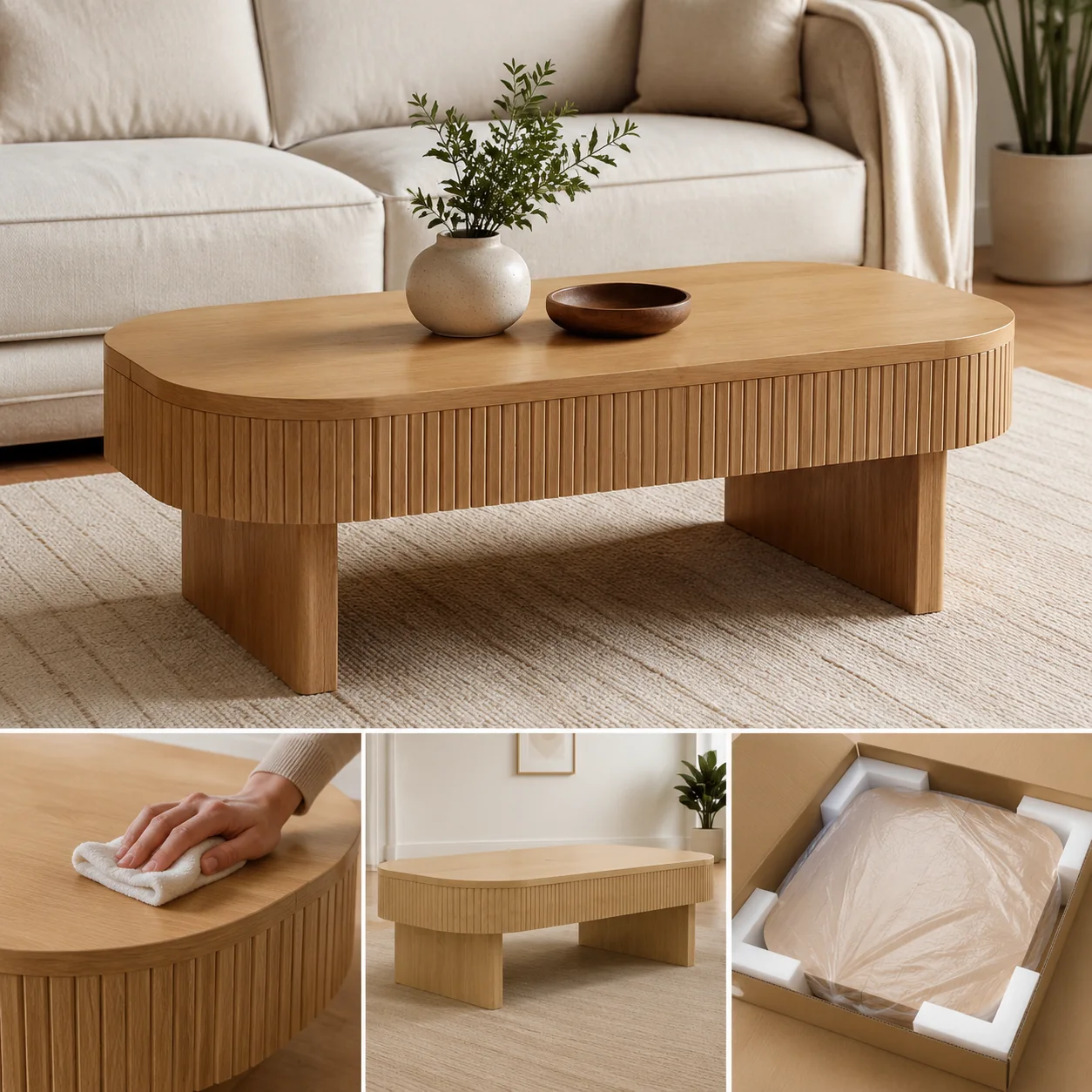 Fluted Wood Coffee Table - Image 4