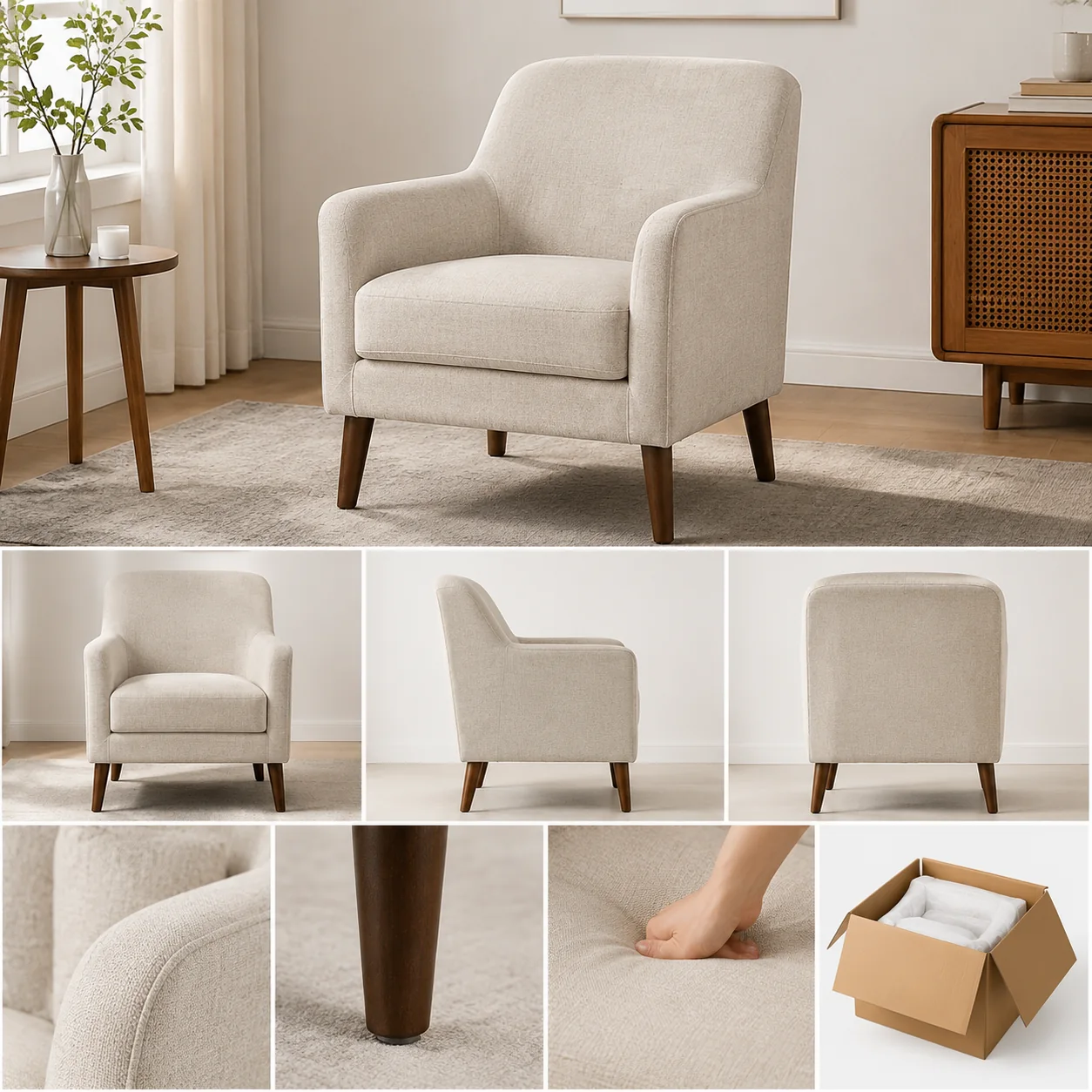 Linen Upholstered Accent Chair - Image 4