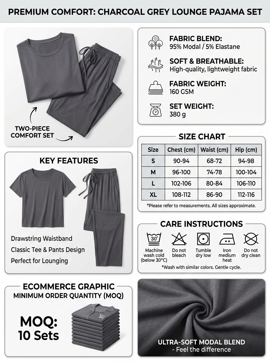 Home Lounge Pajama Set — Charcoal - Image 4