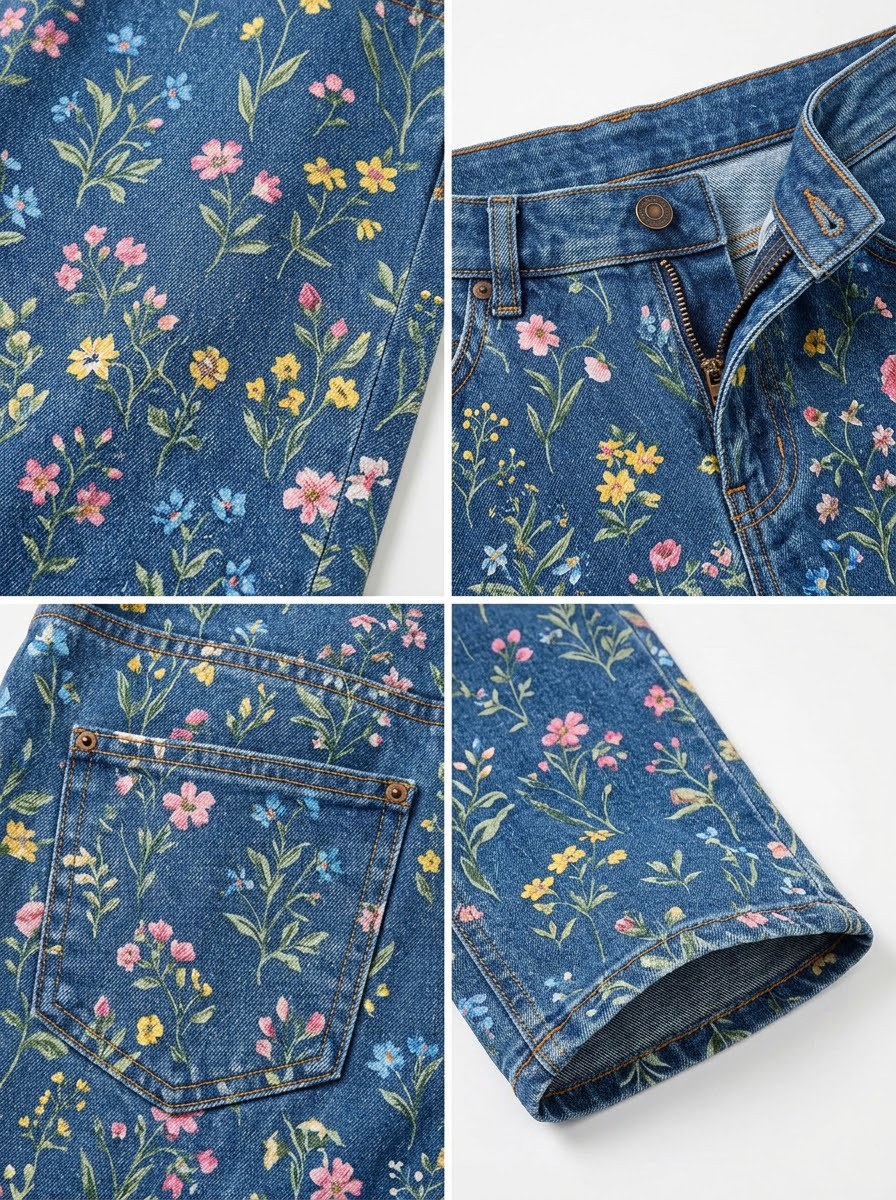 Printed Low-Rise Jeans — Black Floral - Image 3