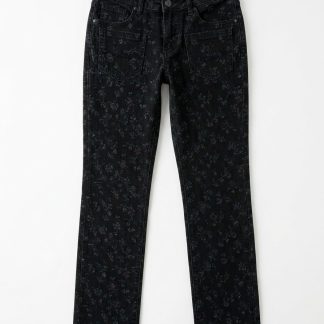 Printed Low-Rise Jeans — Black Floral