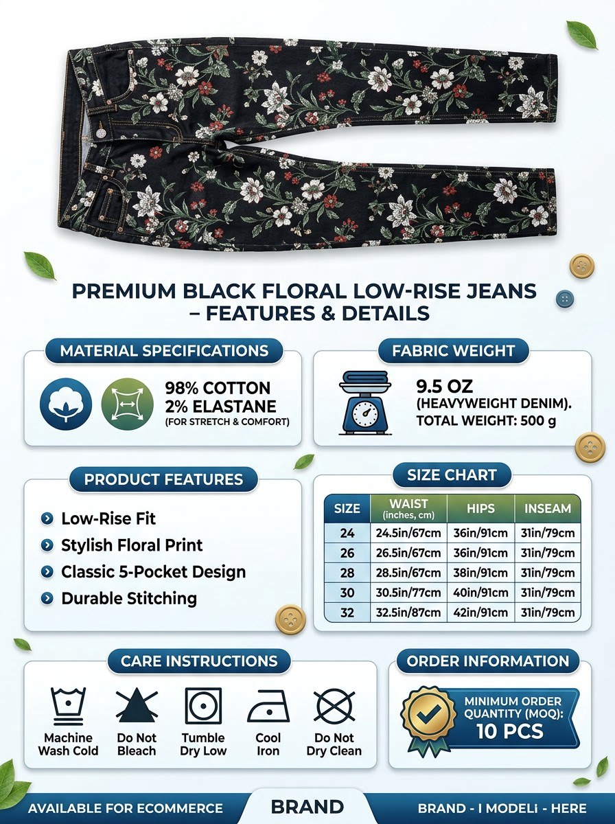 Printed Low-Rise Jeans — Black Floral - Image 4