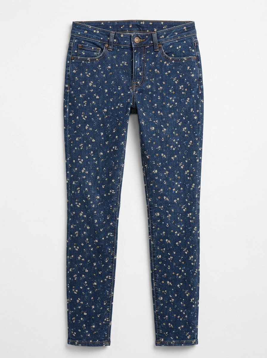 Printed Low-Rise Jeans — Indigo Ditsy