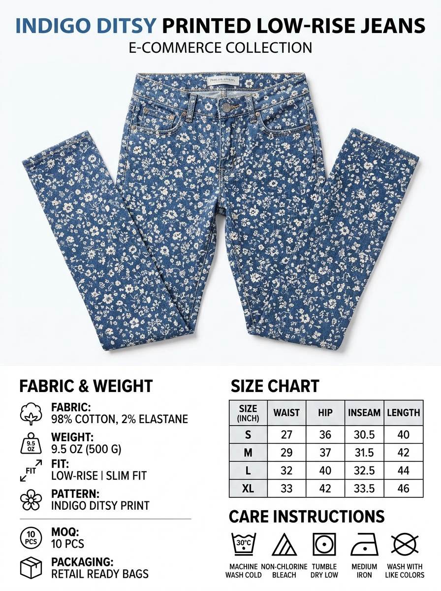 Printed Low-Rise Jeans — Indigo Ditsy - Image 4