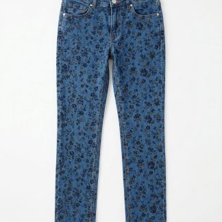 Printed Low-Rise Jeans — Navy Floral