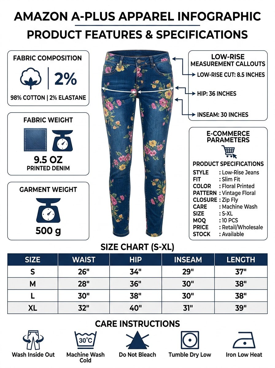 Printed Low-Rise Jeans — Navy Floral - Image 4
