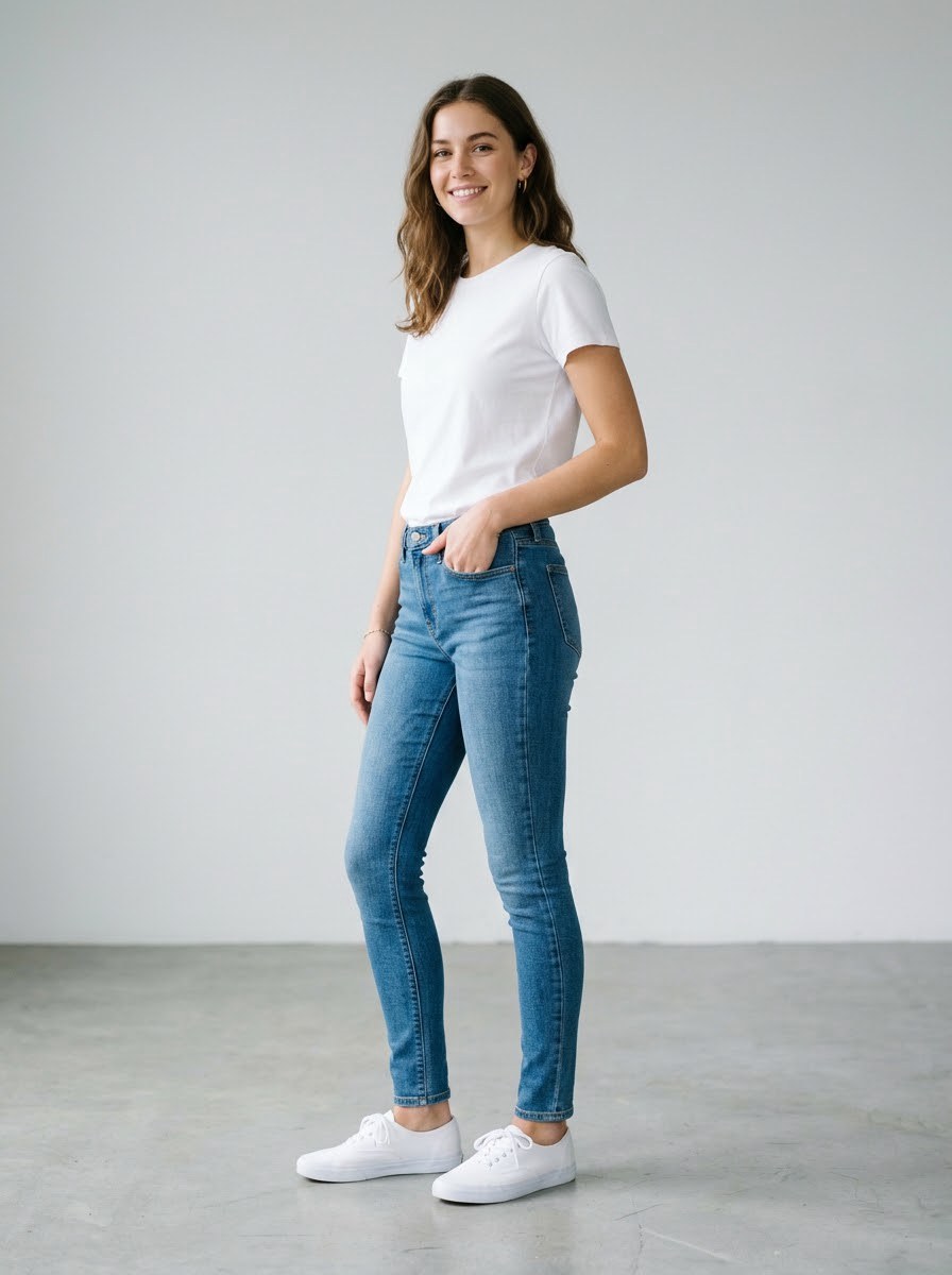 Denim Skinny Jeans — Medium Blue - Image 2