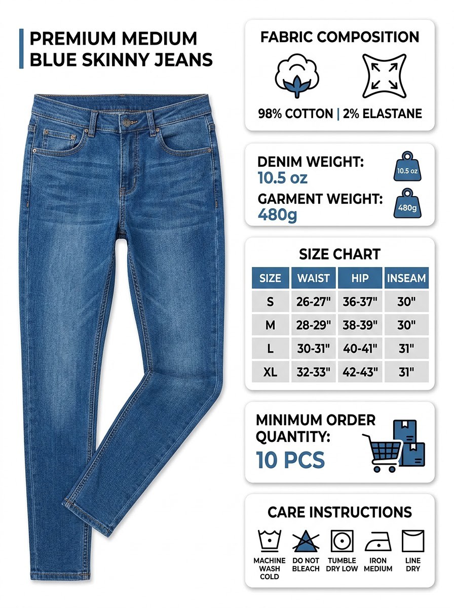 Denim Skinny Jeans — Medium Blue - Image 4