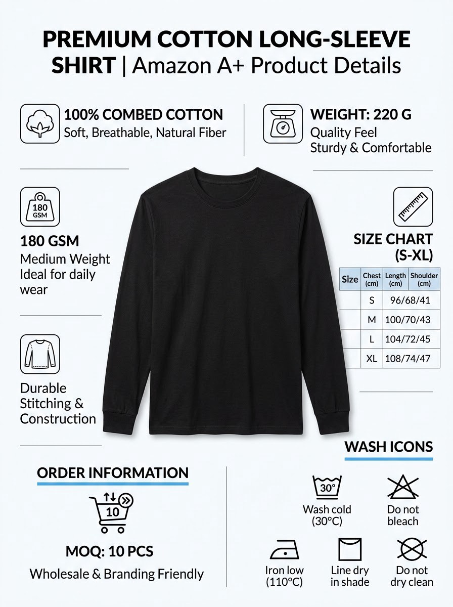 Solid Casual Long Sleeve — Black - Image 4