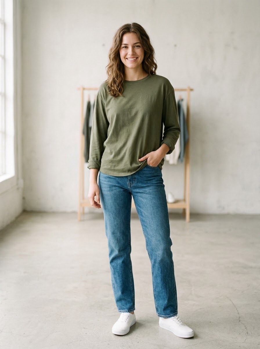 Solid Casual Long Sleeve — Olive - Image 2