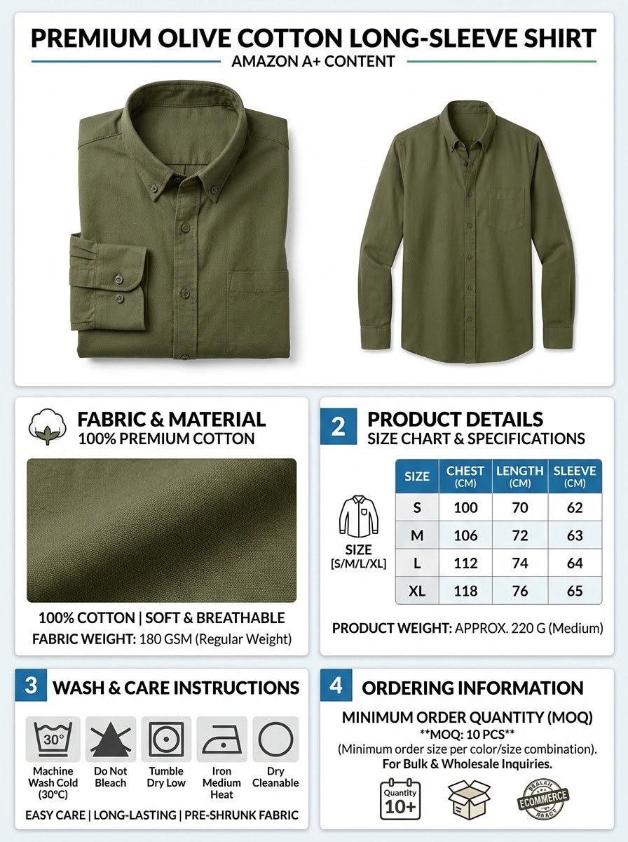 Solid Casual Long Sleeve — Olive - Image 4